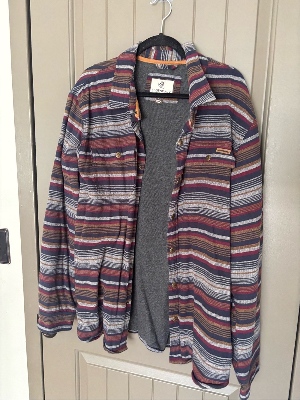 Legendary Whitetails Men’s Striped Shirt Jacket - Navy, Rust & Gray XL